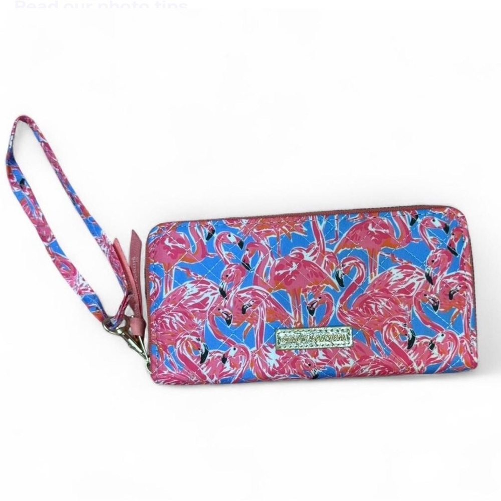 Simply Southern Pink and Blue Flamingo Wristlet